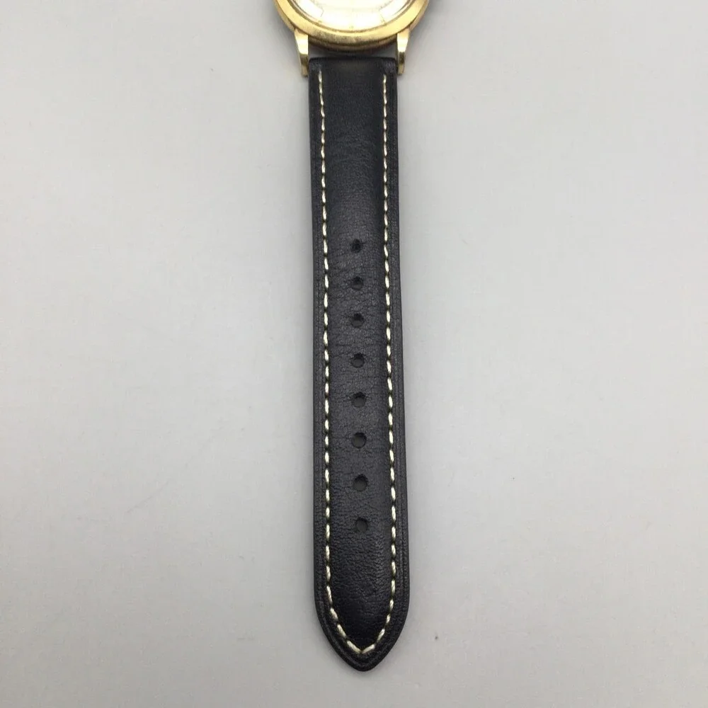 Vintage Omega Bumper Automatic Mens Watch 34mm Gold Plated Leather 17 Jewels